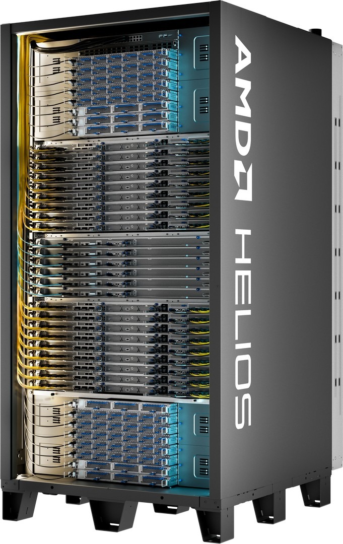 ארון AMD Helios עם מגשי מחשוב ומאיצים